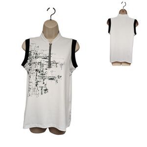 KATE LORD COLLECTION SLEEVELESS GOLF POLO TOP BLACK/WHITE SIZE M